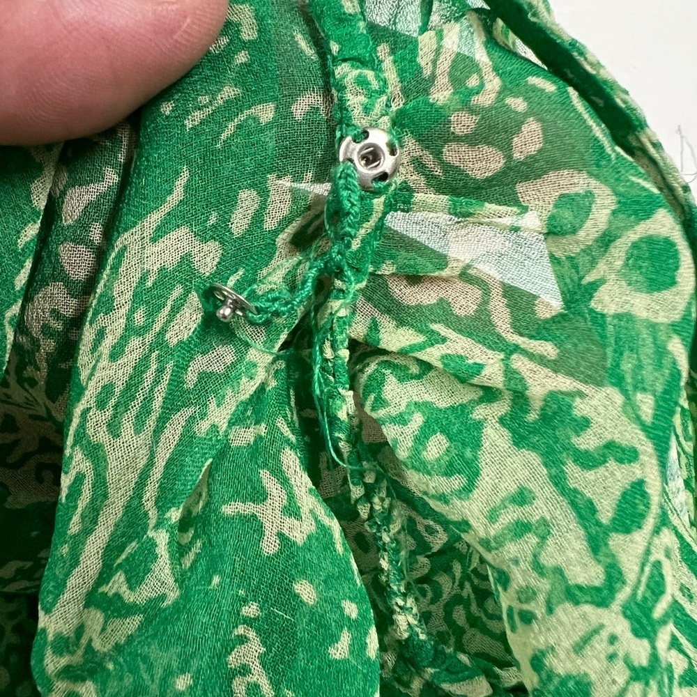 Ella Moss Mermaidcore Silk Sheer Vibrant Green Paisley Patterned Boho Kaftkan - Picture 9 of 9